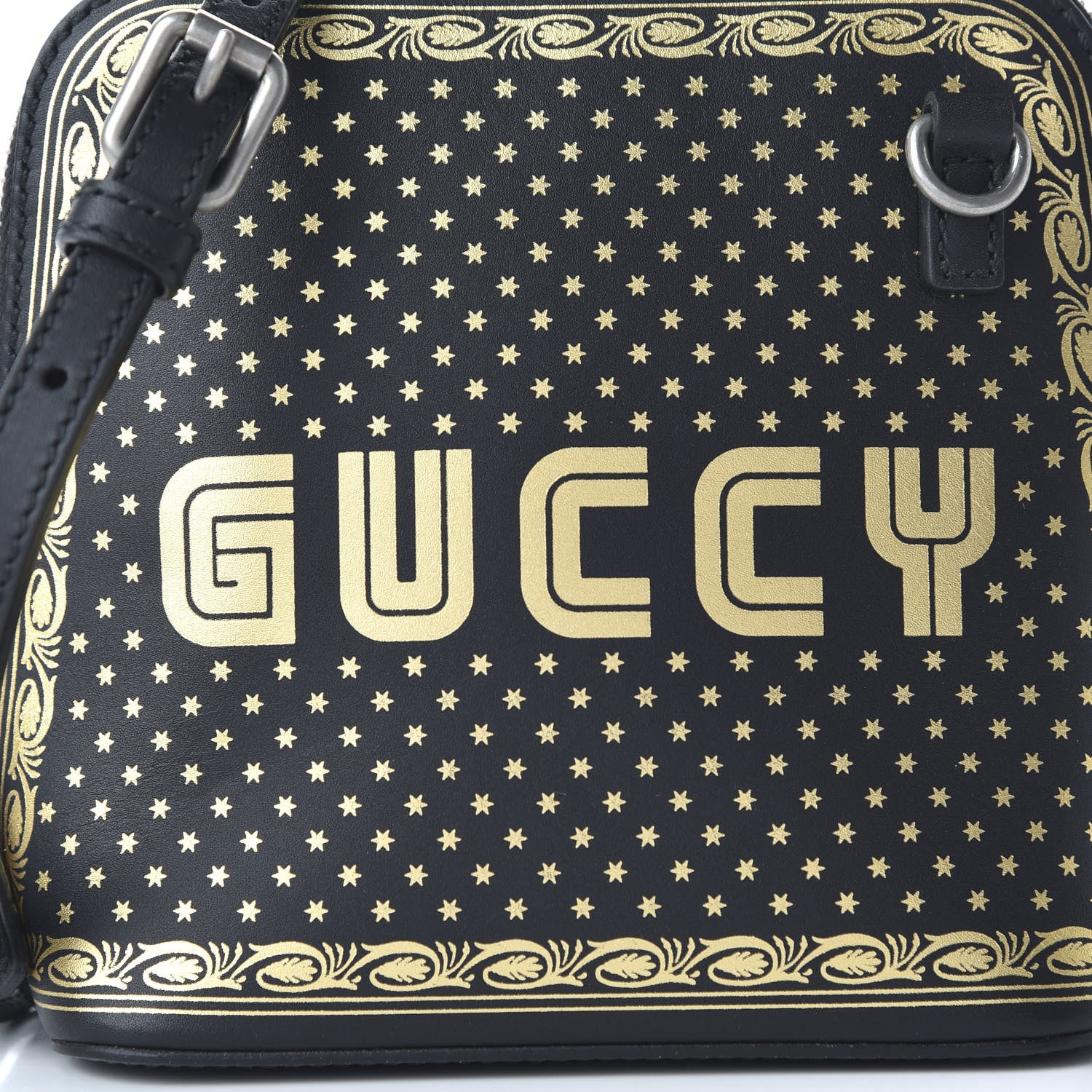 Gucci X SEGA Calfskin GUCCY Stars Mini Dome Shoulder Bag Black Gold 10 of 10