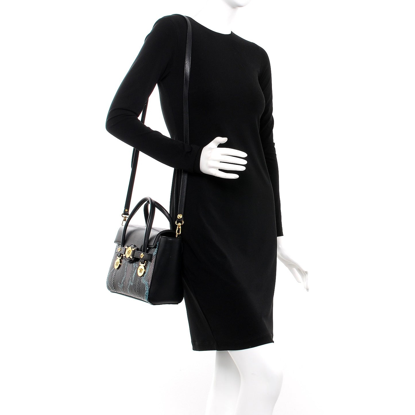 Calfskin Python Small Signature Bag Black