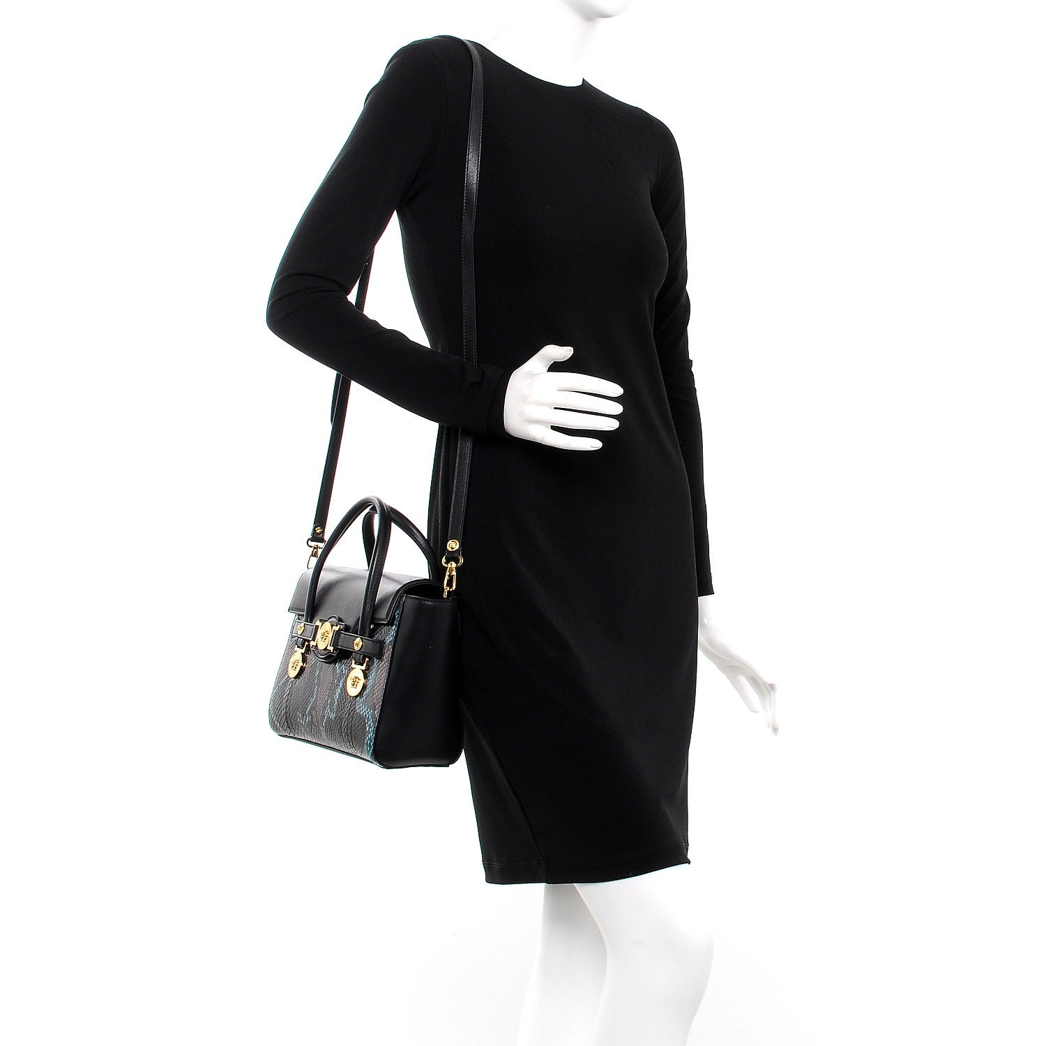 Versace Calfskin Python Small Signature Bag Black 2 of 6