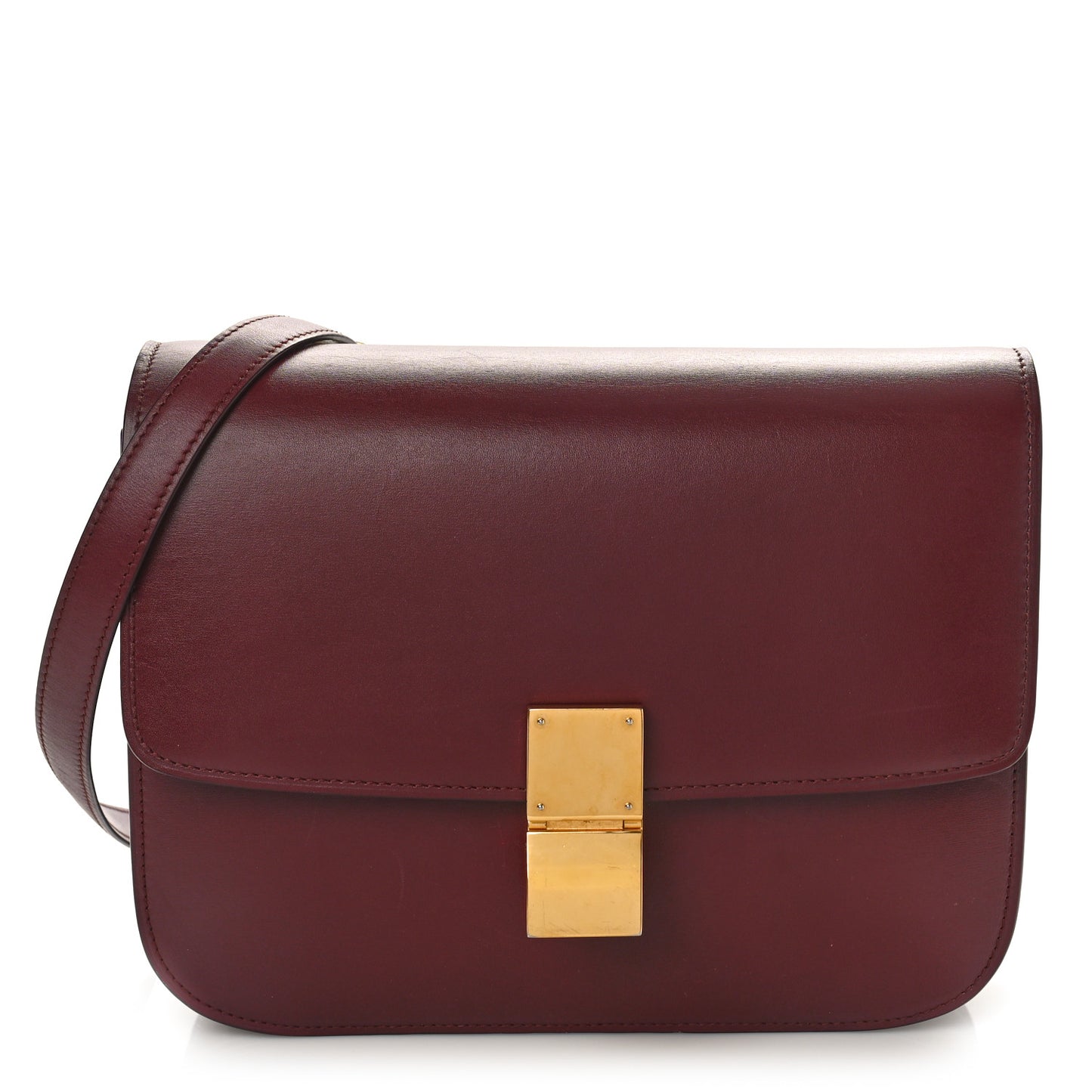 Box Calfskin Medium Classic Box Flap Bag Burgundy