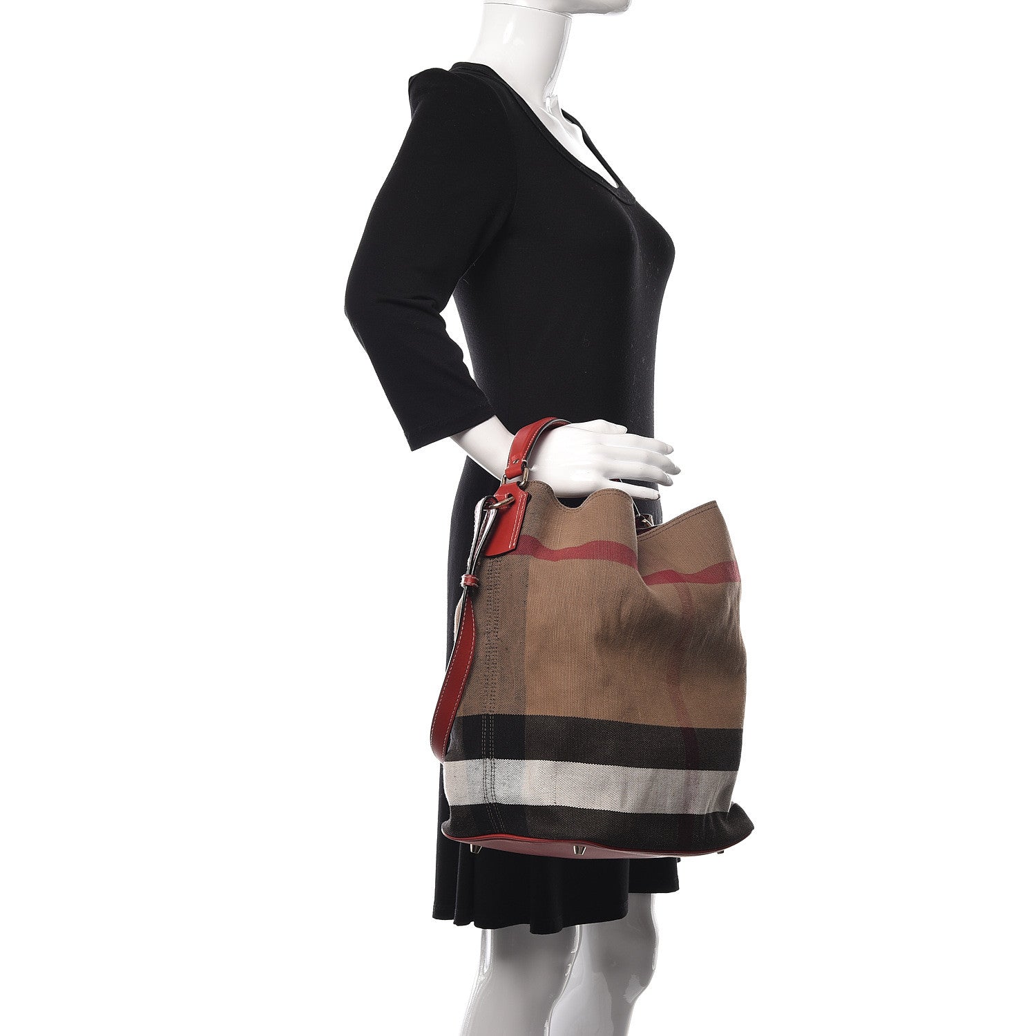 Burberry Canvas Mega Check Medium Ashby Hobo Cadmium Red 2 of 13