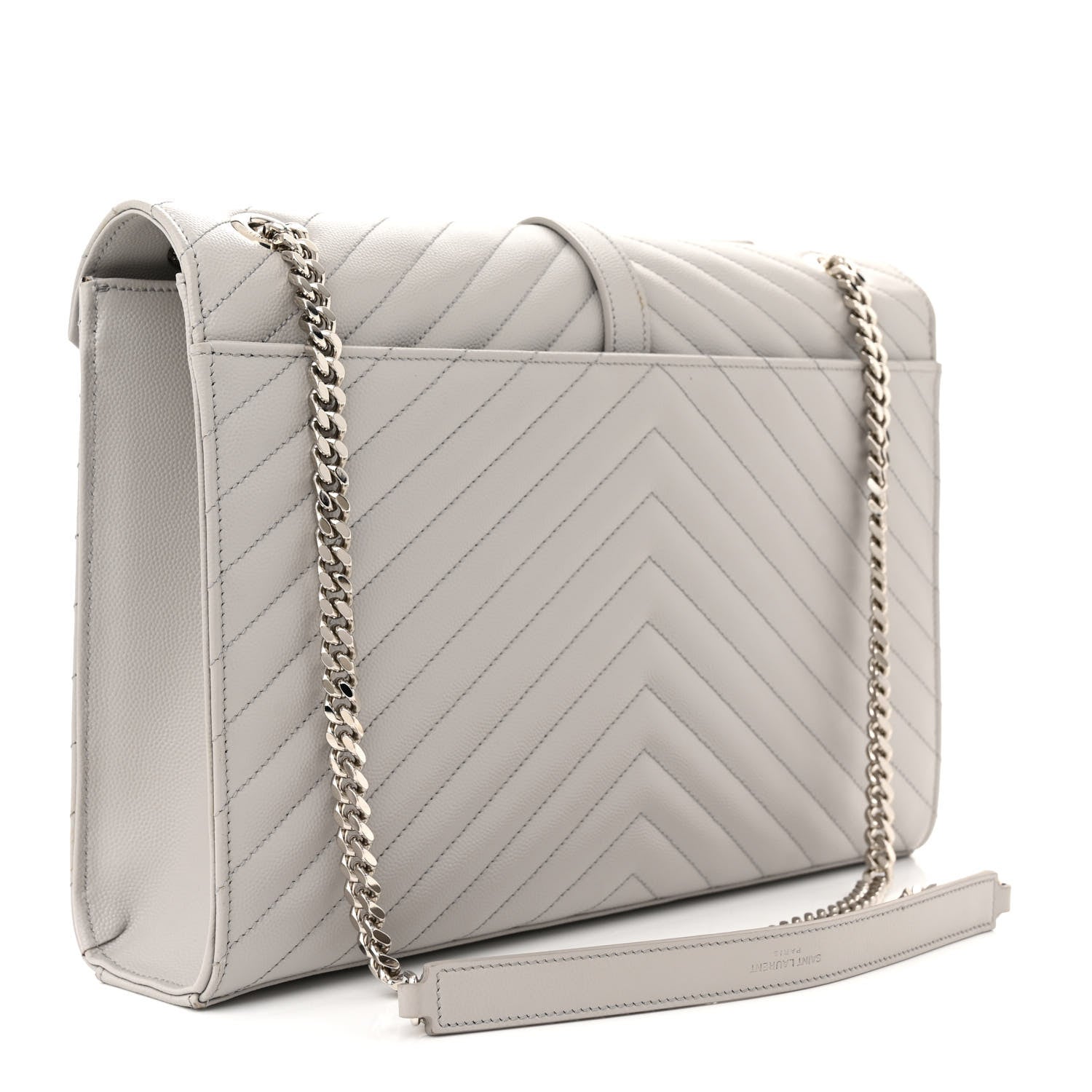 Saint Laurent Grain De Poudre Matelasse Chevron Large Monogram Satchel Light Grey 3 of 13