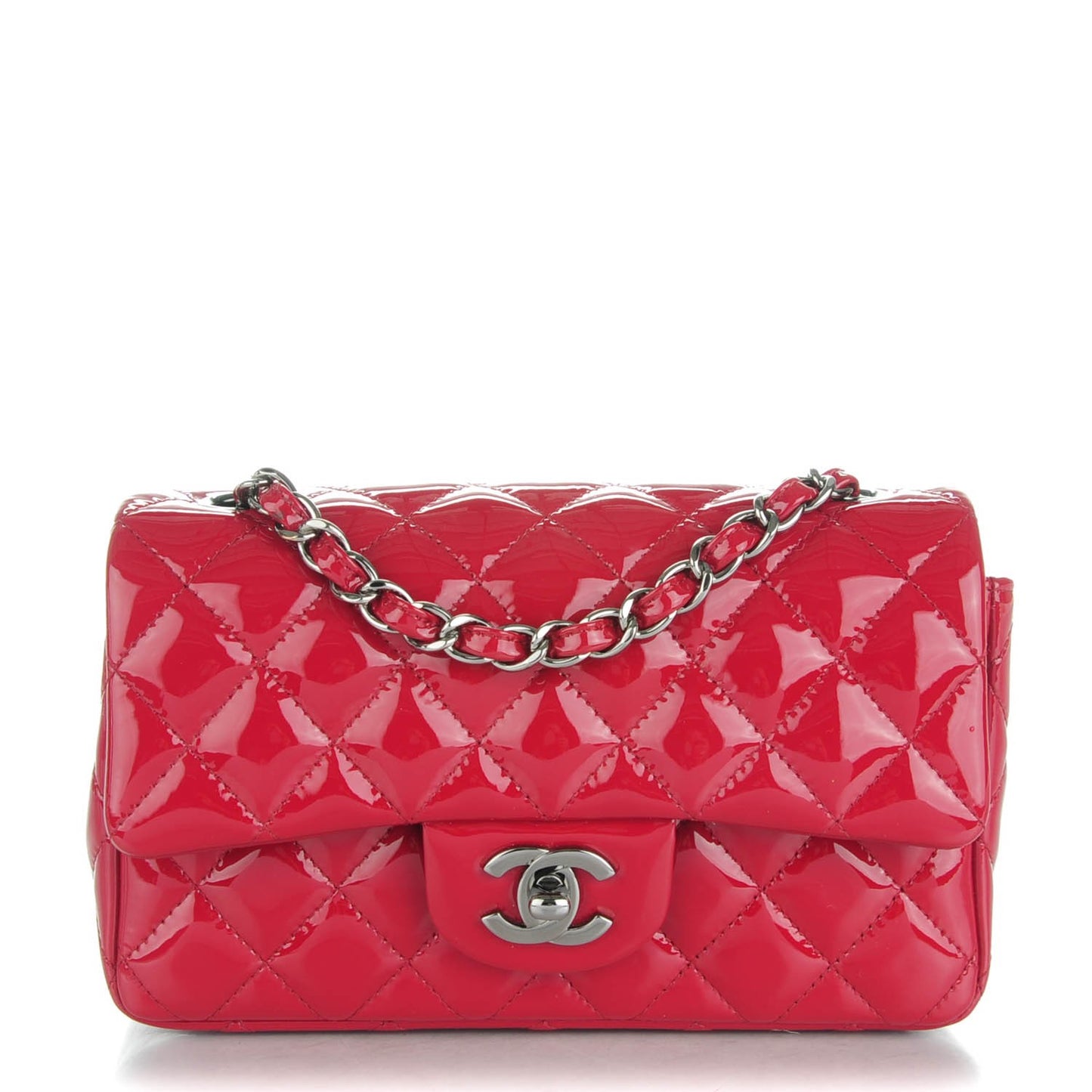 Patent Calfskin Quilted Mini Rectangular Flap Red