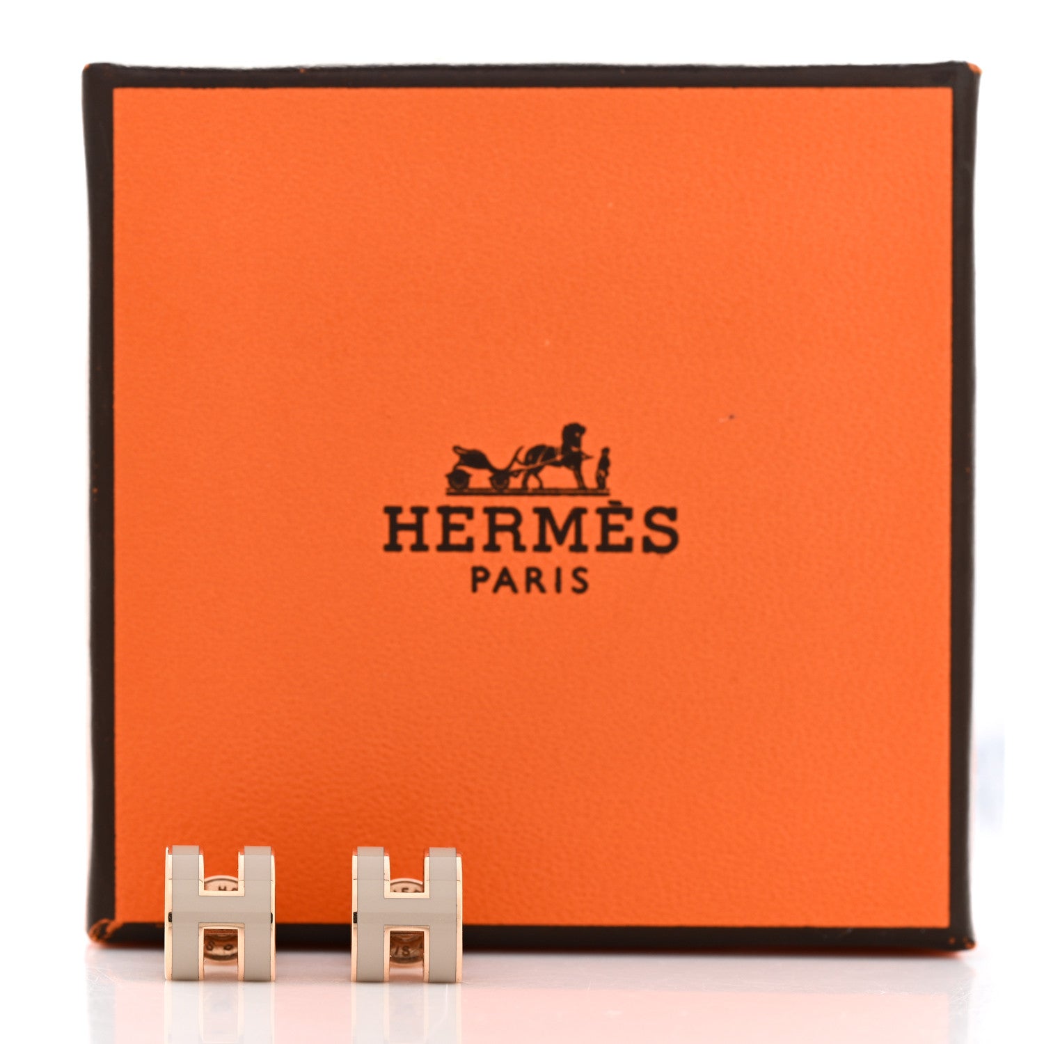 Hermes Rose Gold Lacquered Mini Pop H Earrings Marron Glace 5 of 5