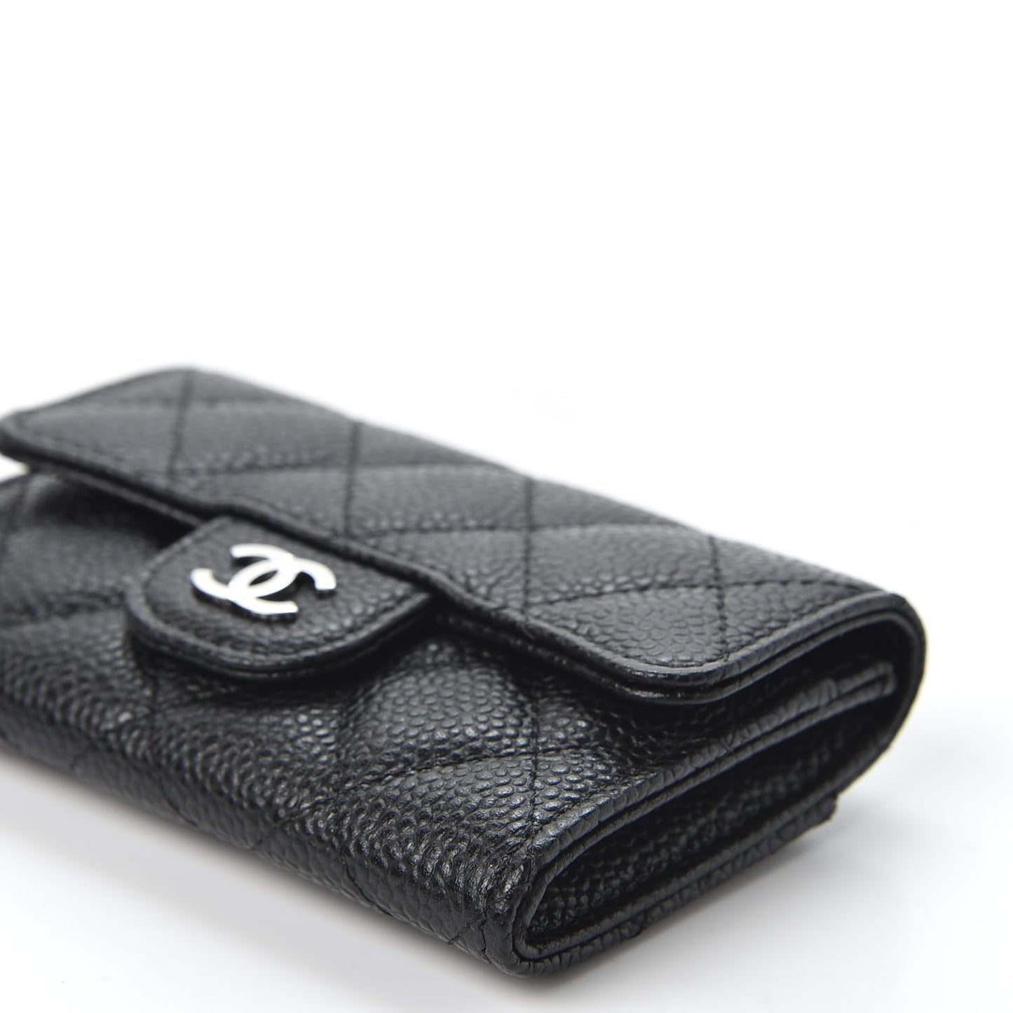 Caviar Quilted Flap Card Holder Black