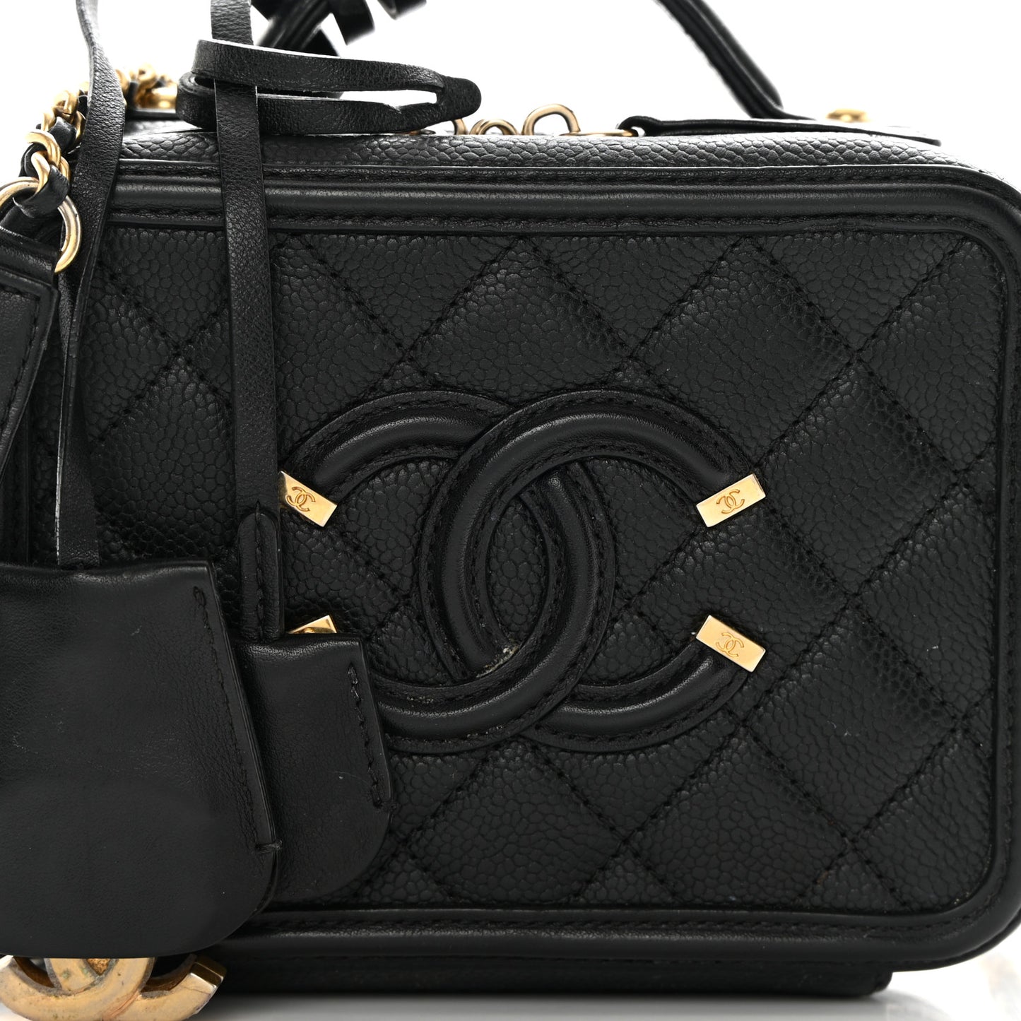 Caviar Quilted Small CC Filigree Vanity Case Black