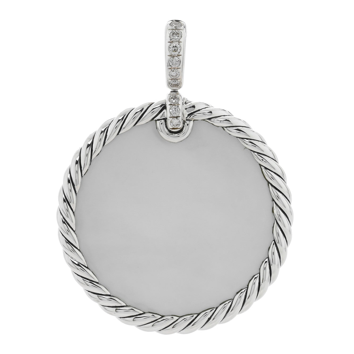 David Yurman Sterling Silver Diamond Onyx Mother of Pearl 32mm Elements Disc Pendant 1 of 4