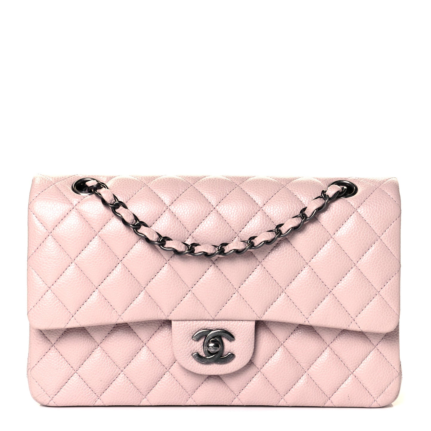 Caviar Quilted Medium Double Flap Light Pink