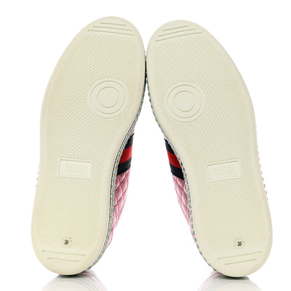 Gucci Laminated Nappa Crystal Web Bee Embroidered Trapuntata Womens Ace Platform Sneakers 39 Rosa 5 of 9