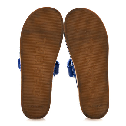 Chanel Cord Lambskin Quilted Logo Sandals 38 Blue 11 of 20