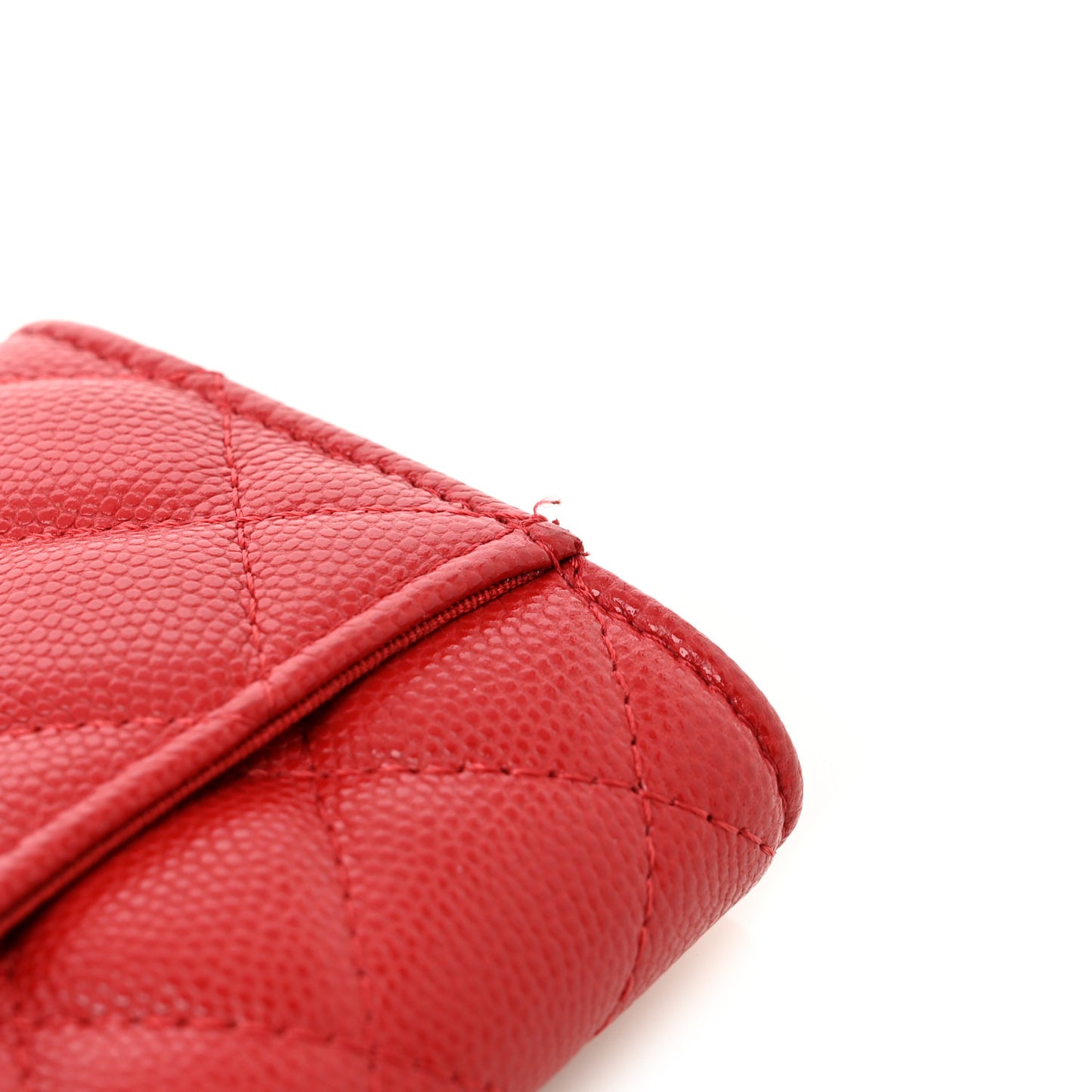 Caviar Quilted Flap Card Holder Wallet Red