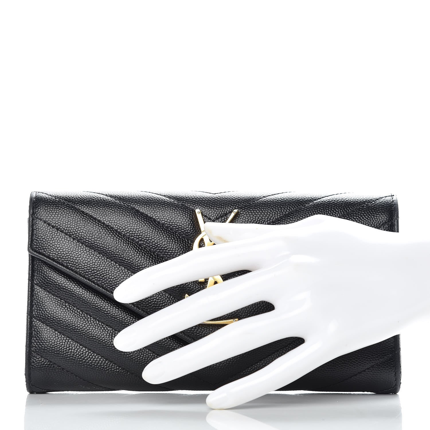Saint Laurent Grain De Poudre Matelasse Chevron Monogram Flap Wallet Black 2 of 12