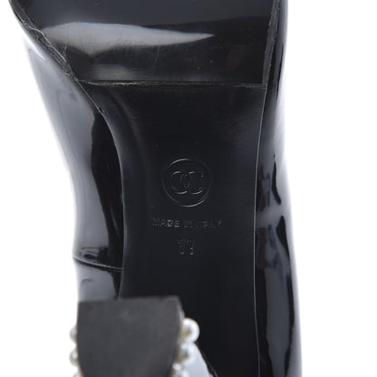 Chanel Patent Calfskin Pearl CC Open Toe Pumps 39 Black 7 of 9