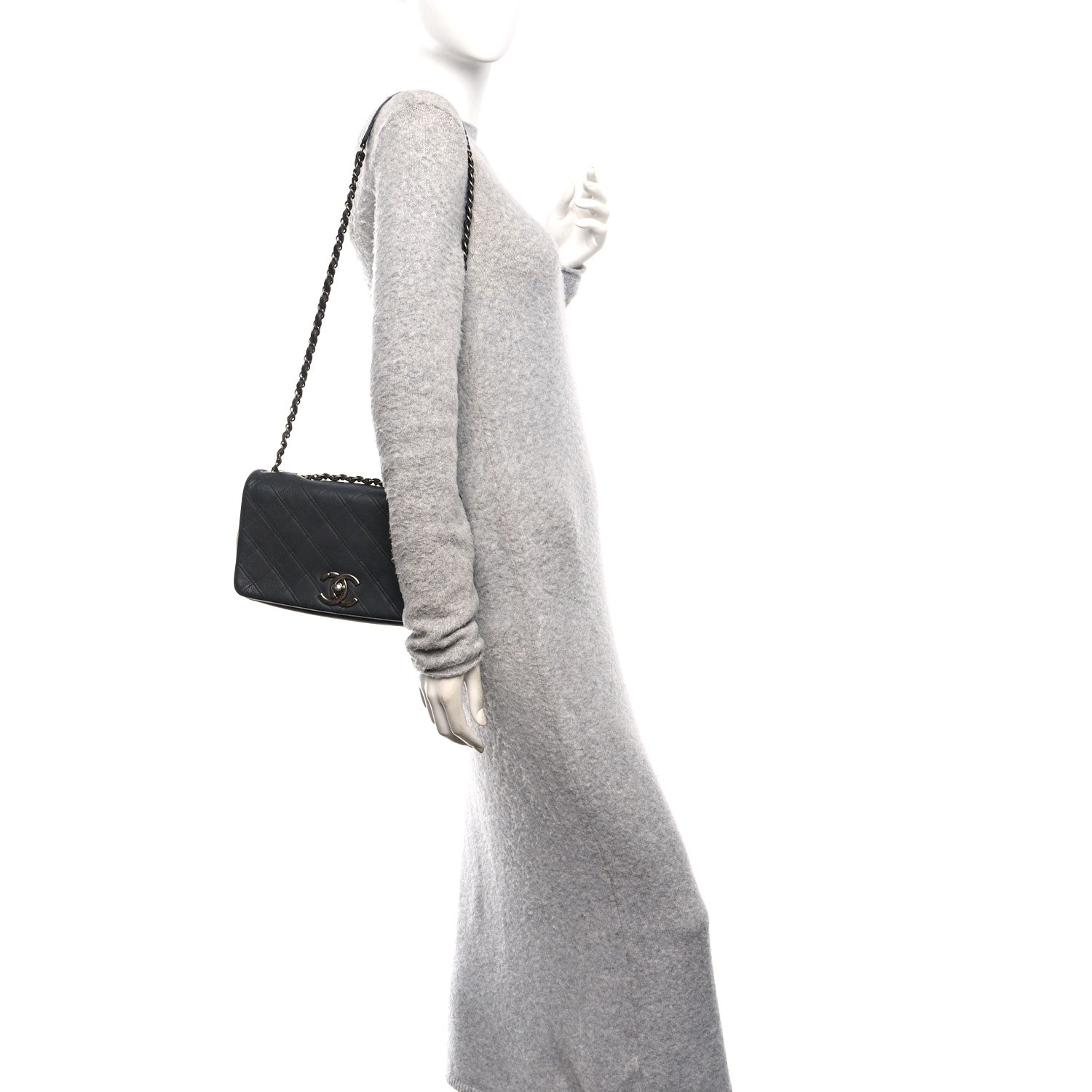 Chanel Calfskin Diamond Embossed Medium New Chic Flap Dark Grey 2 of 11