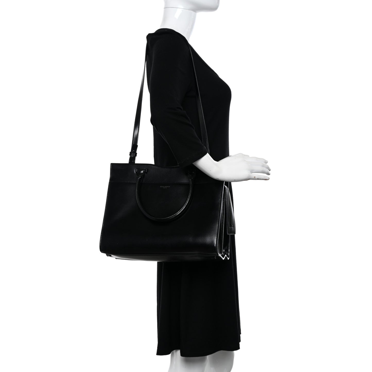 Shiny Calfskin Medium Uptown Tote Black
