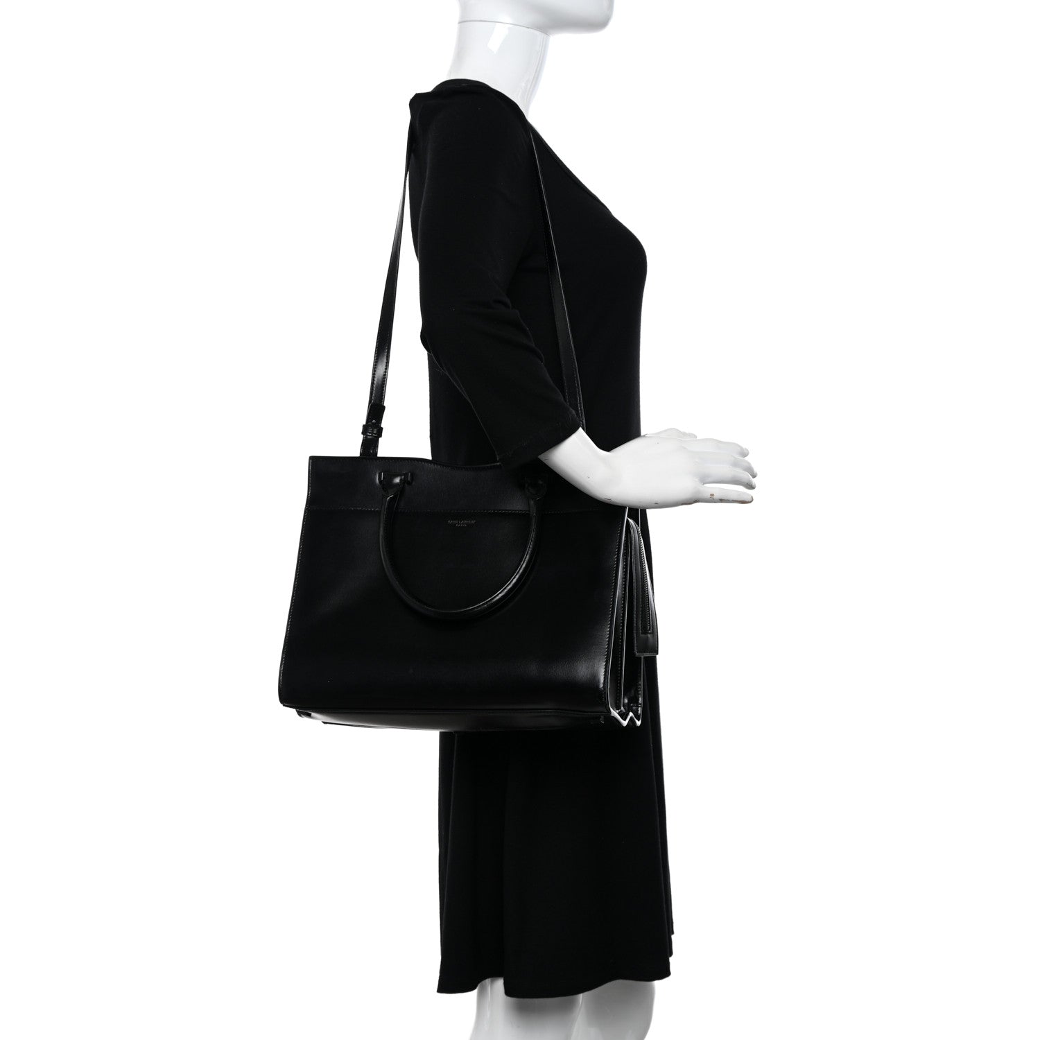 Saint Laurent Shiny Calfskin Medium Uptown Tote Black 2 of 16