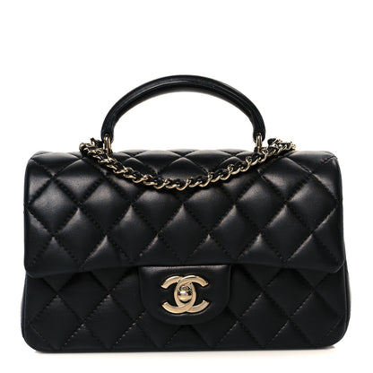 Chanel Lambskin Quilted Mini Top Handle Rectangular Flap Black 1 of 12
