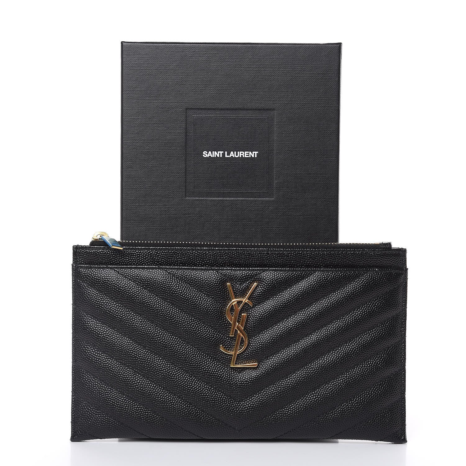 Saint Laurent Grain De Poudre Chevron Monogram Bill Pouch Black 12 of 12