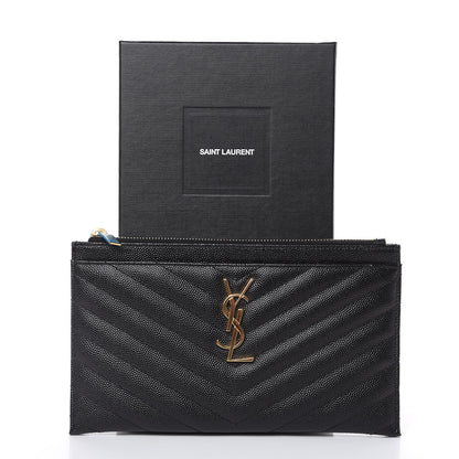 Saint Laurent Grain De Poudre Chevron Monogram Bill Pouch Black 12 of 12
