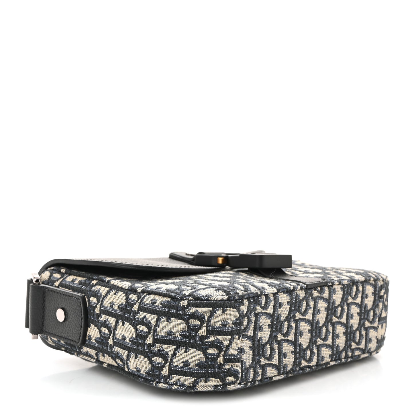 Oblique Jacquard Grained Calfskin Small Saddle Messenger Bag Beige Black