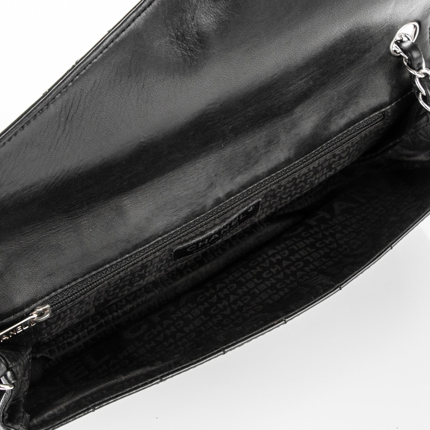 Patent Square Stitched CC Flap Clutch Black