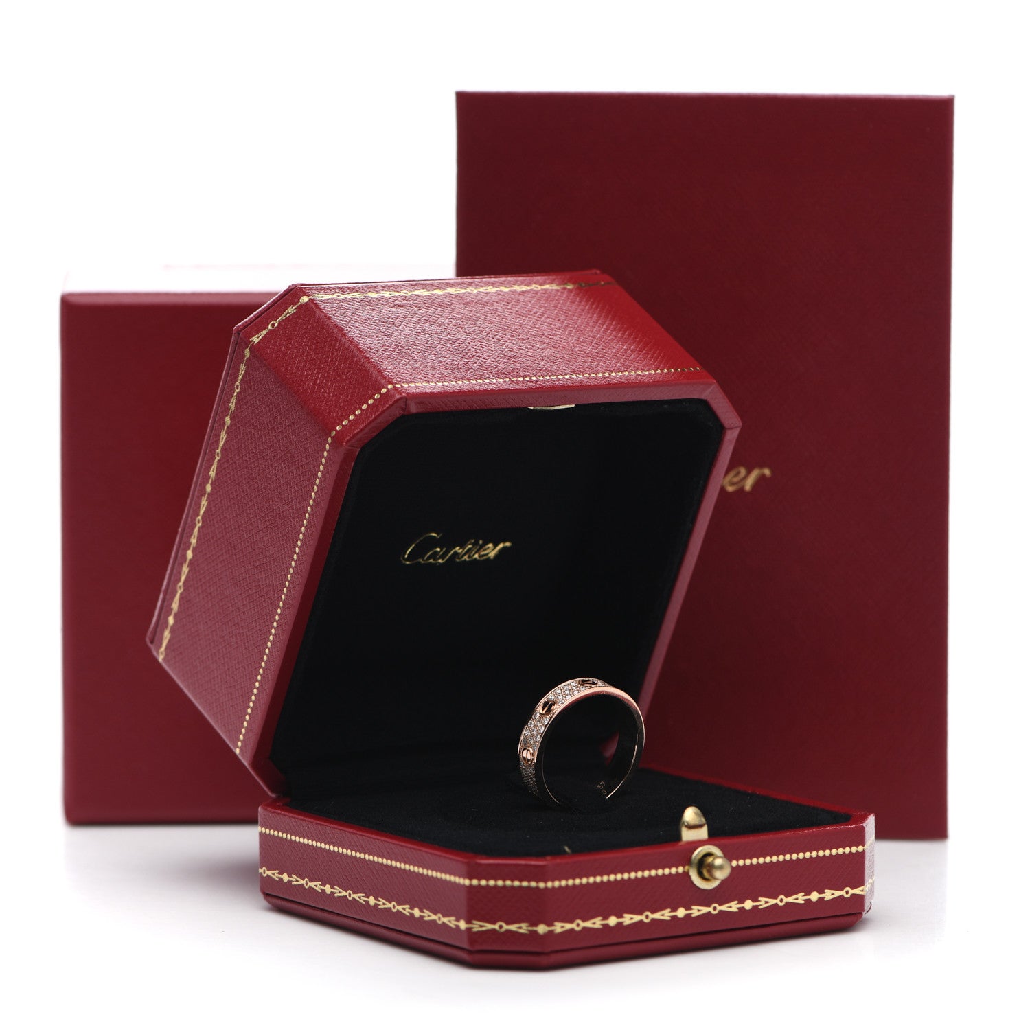 Cartier 18K Pink Gold Diamond 5mm LOVE Wedding Paved Band Ring 57 8 5 of 5