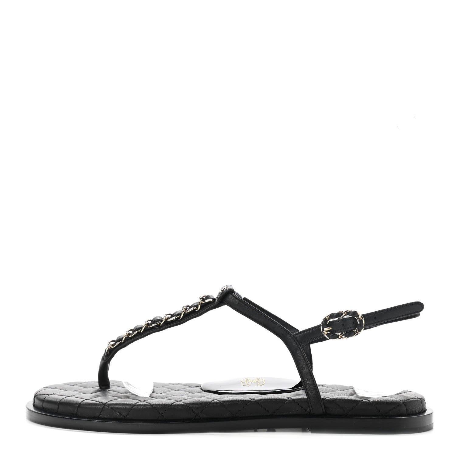 Chanel Lambskin Chain CC Logo Thong Sandals 38 Black 1 of 10