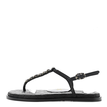 Chanel Lambskin Chain CC Logo Thong Sandals 38 Black 1 of 10