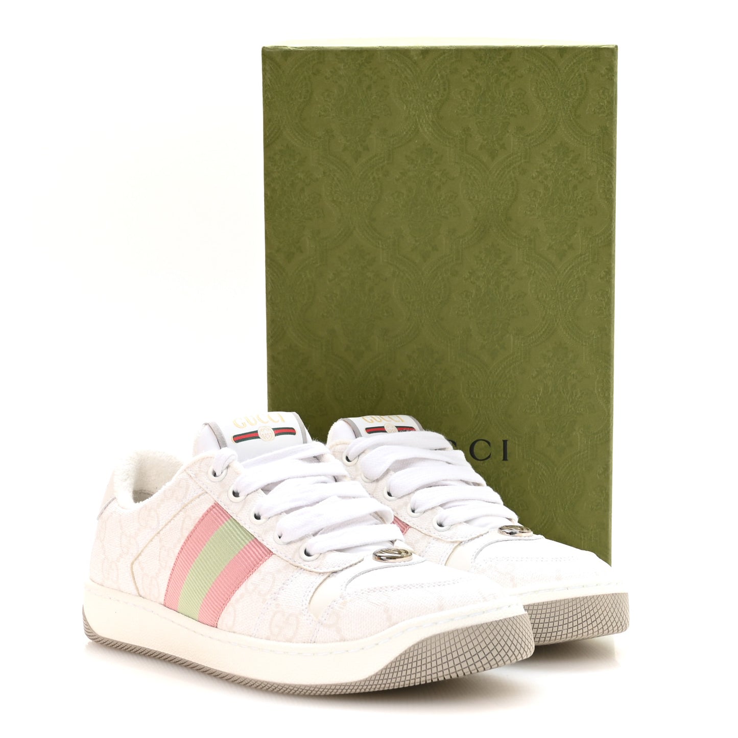 GG Monogram Web Screener Sneakers 35.5 White Grey Pink
