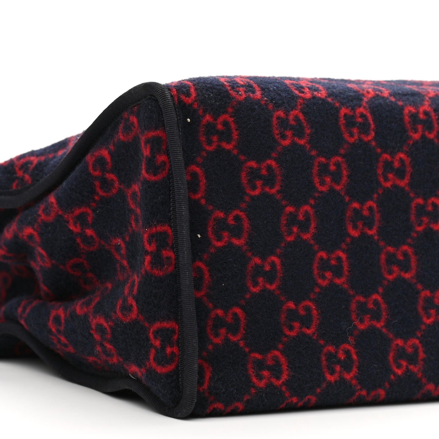 Covered Wool Textured Dollar Calfskin GG Monogram Large Tote Bag Blue Red