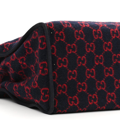 Gucci Covered Wool Textured Dollar Calfskin GG Monogram Large Tote Bag Blue Red 9 of 10