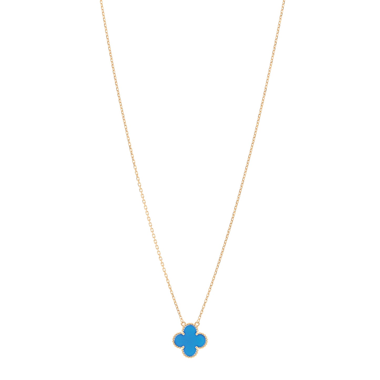 18K Yellow Gold Blue Agate Vintage Alhambra Pendant Necklace