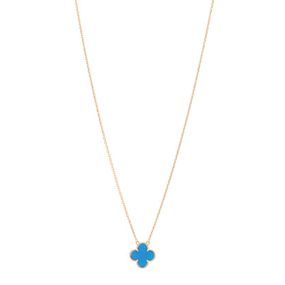 Van Cleef & Arpels 18K Yellow Gold Blue Agate Vintage Alhambra Pendant Necklace 1 of 4