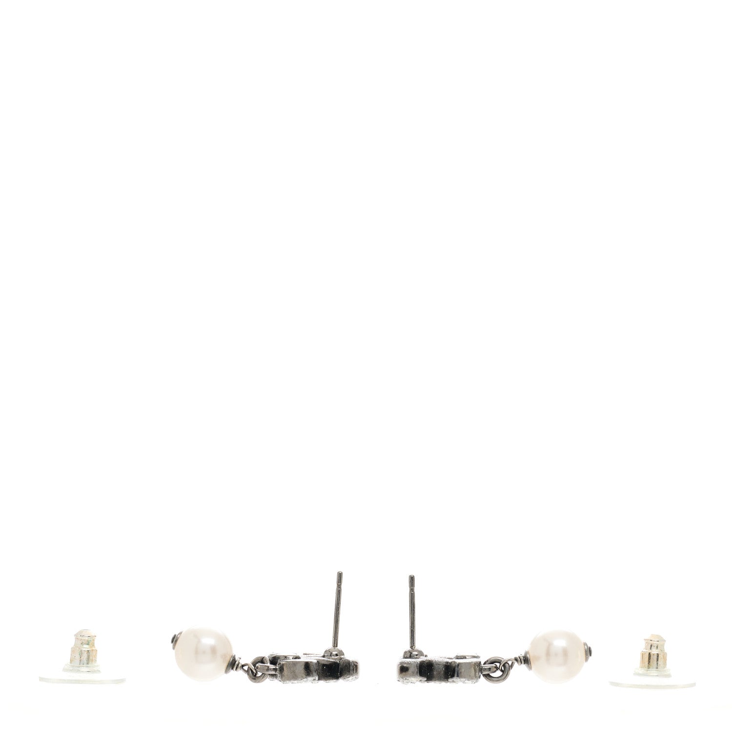 Chanel Crystal Pearl CC Drop Earrings Silver 3 of 5