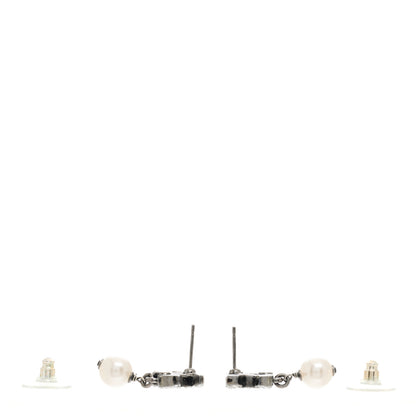 Chanel Crystal Pearl CC Drop Earrings Silver 3 of 5