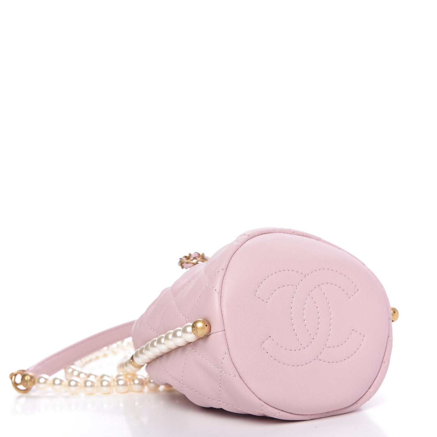 Calfskin Quilted Pearl Mini About Pearls Drawstring Bucket Light Pink