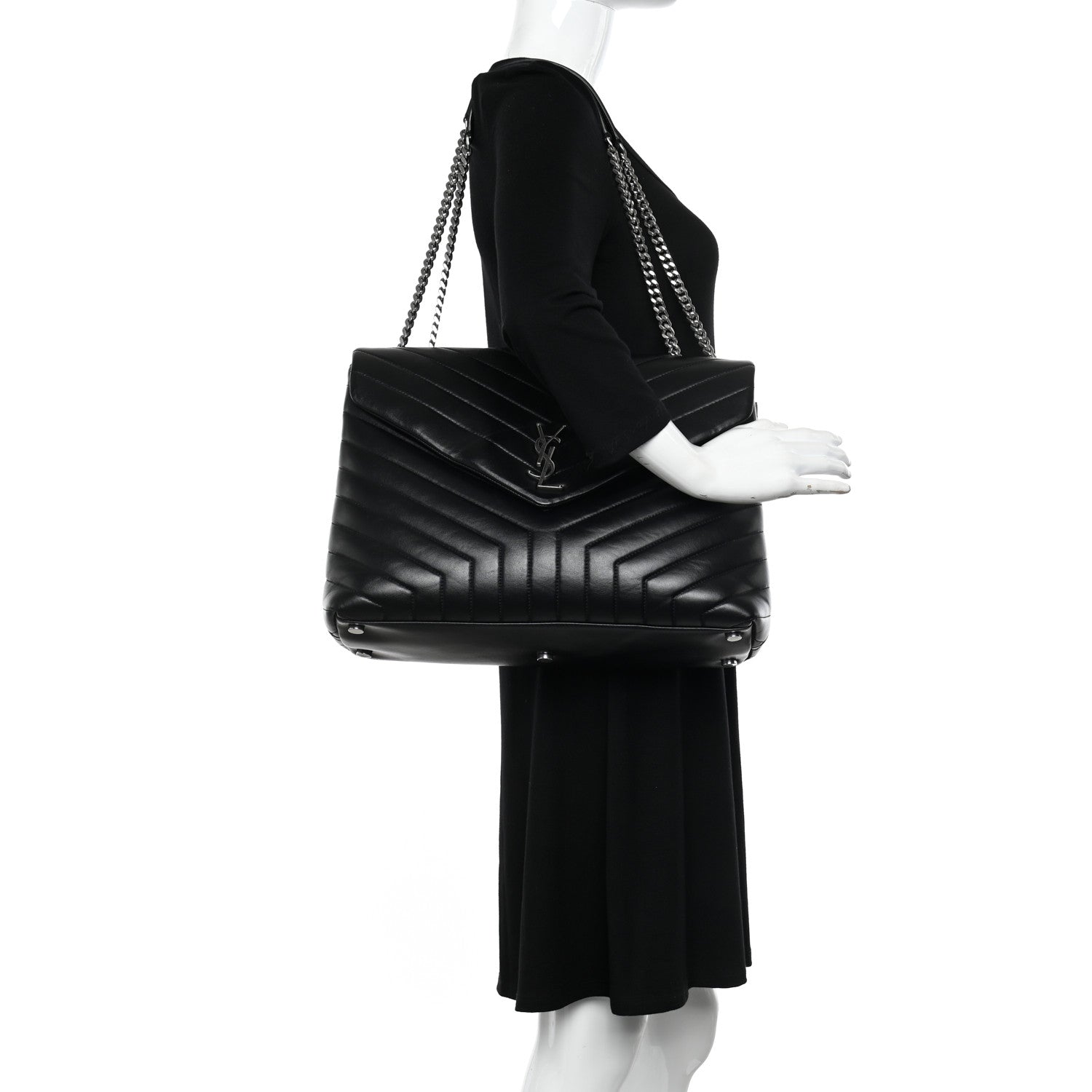 Saint Laurent Calfskin Y Quilted Monogram Large Loulou Chain Satchel Black 2 of 10