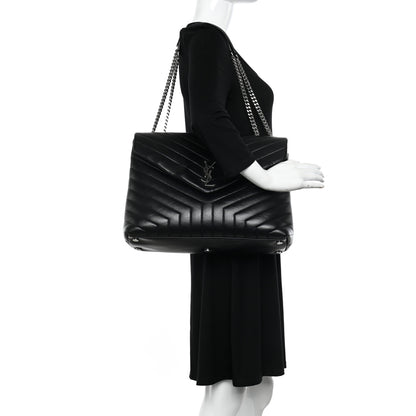 Saint Laurent Calfskin Y Quilted Monogram Large Loulou Chain Satchel Black 2 of 10