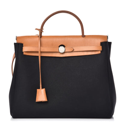 Hermes Toile Vache Calfskin Herbag PM 30 Black Natural 1 of 15