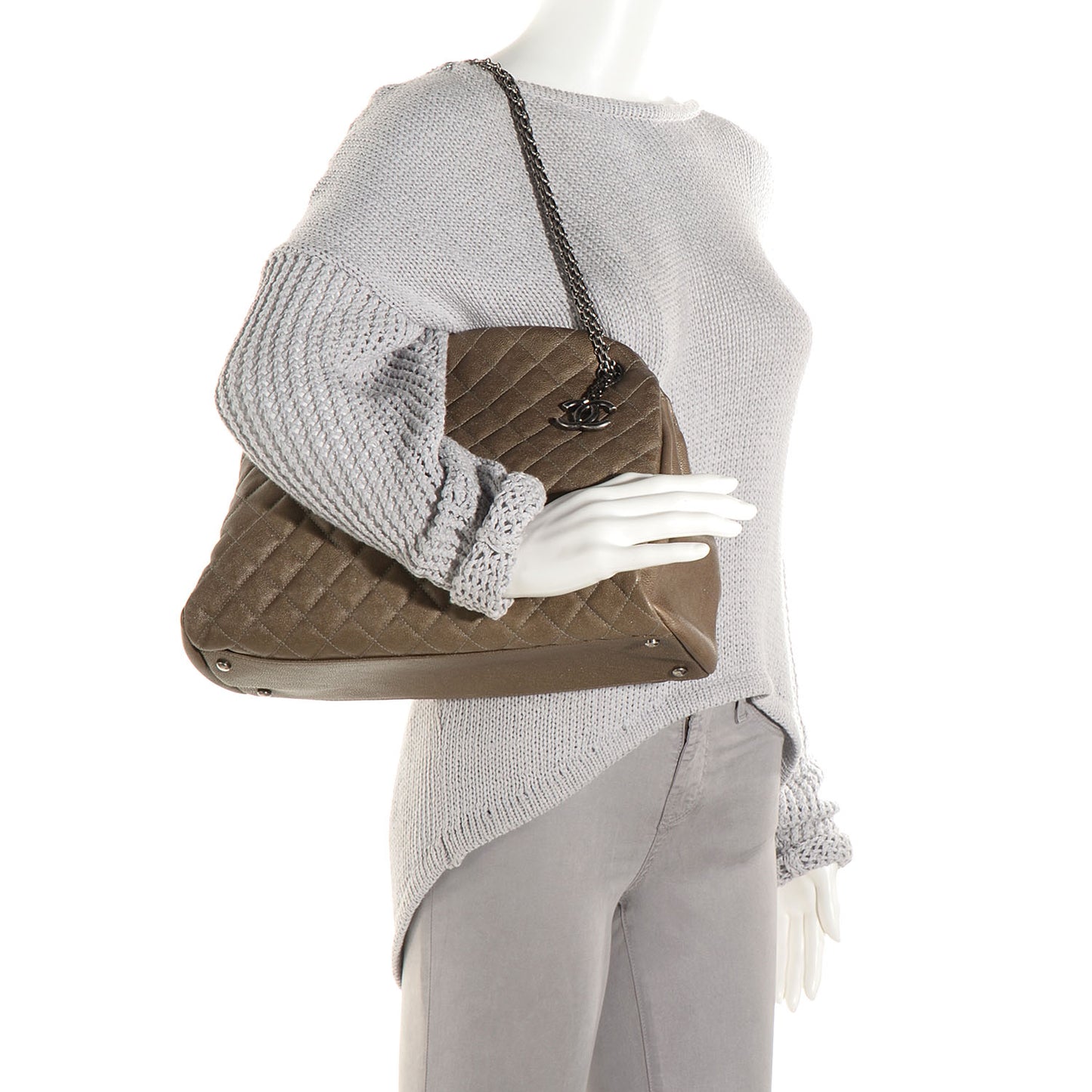 Calfskin Large Just Mademoiselle Bowling Bag Silver