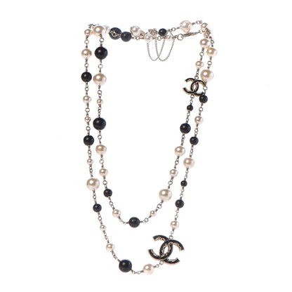 Chanel Pearl Bead Enamel CC Long Necklace Black Gold 3 of 6