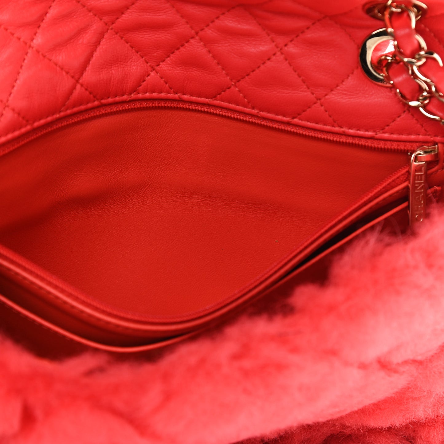 Shearling Lambskin Quilted Flap Red
