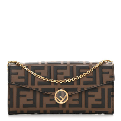 Fendi Vitello Soft F is Fendi Bi-Color FF 1974 Embossed Continental Envelope Wallet On Chain Maya Black 1 of 10