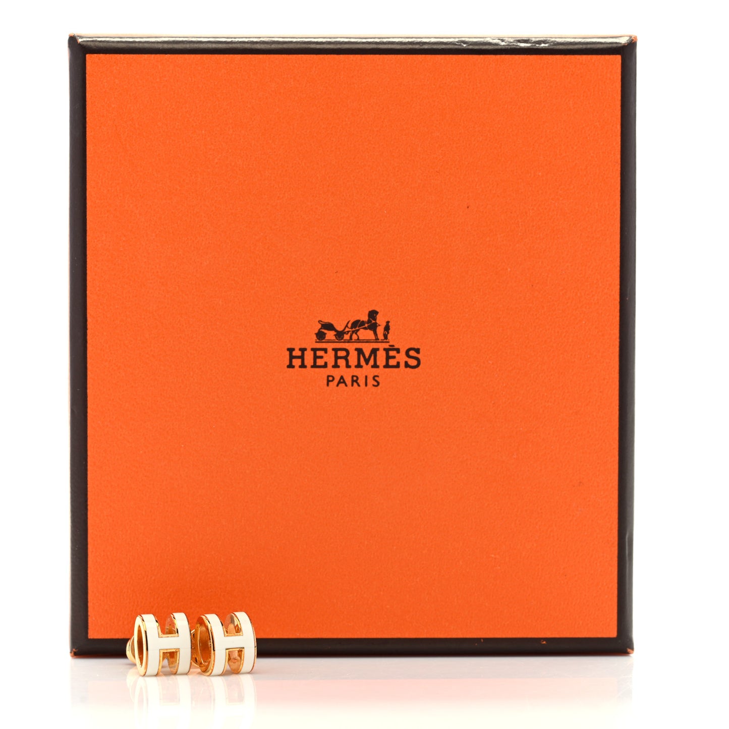 Gold Lacquered Mini Pop H Earrings White