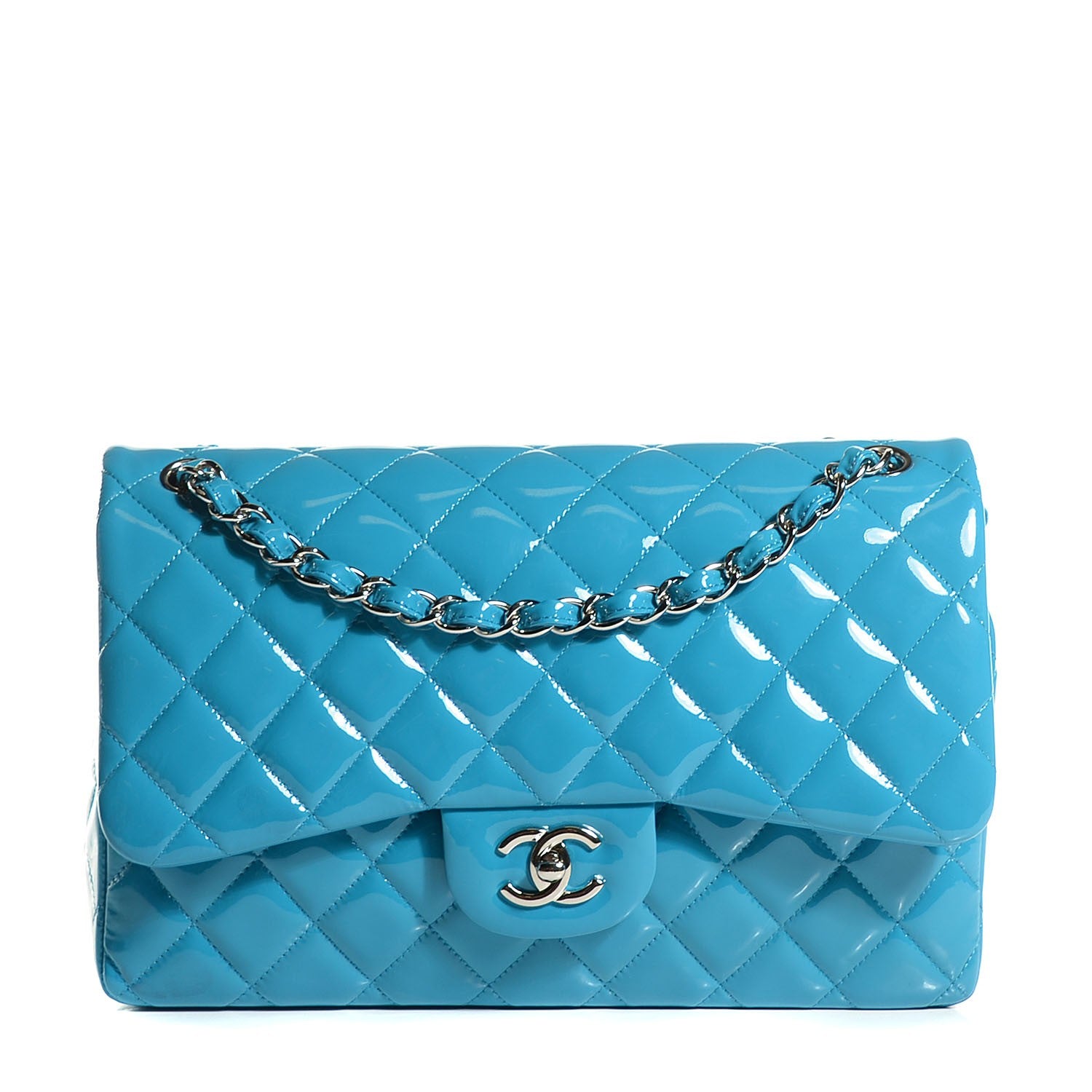 Chanel Patent Calfskin Quilted Jumbo Double Flap Turquoise 1 of 8