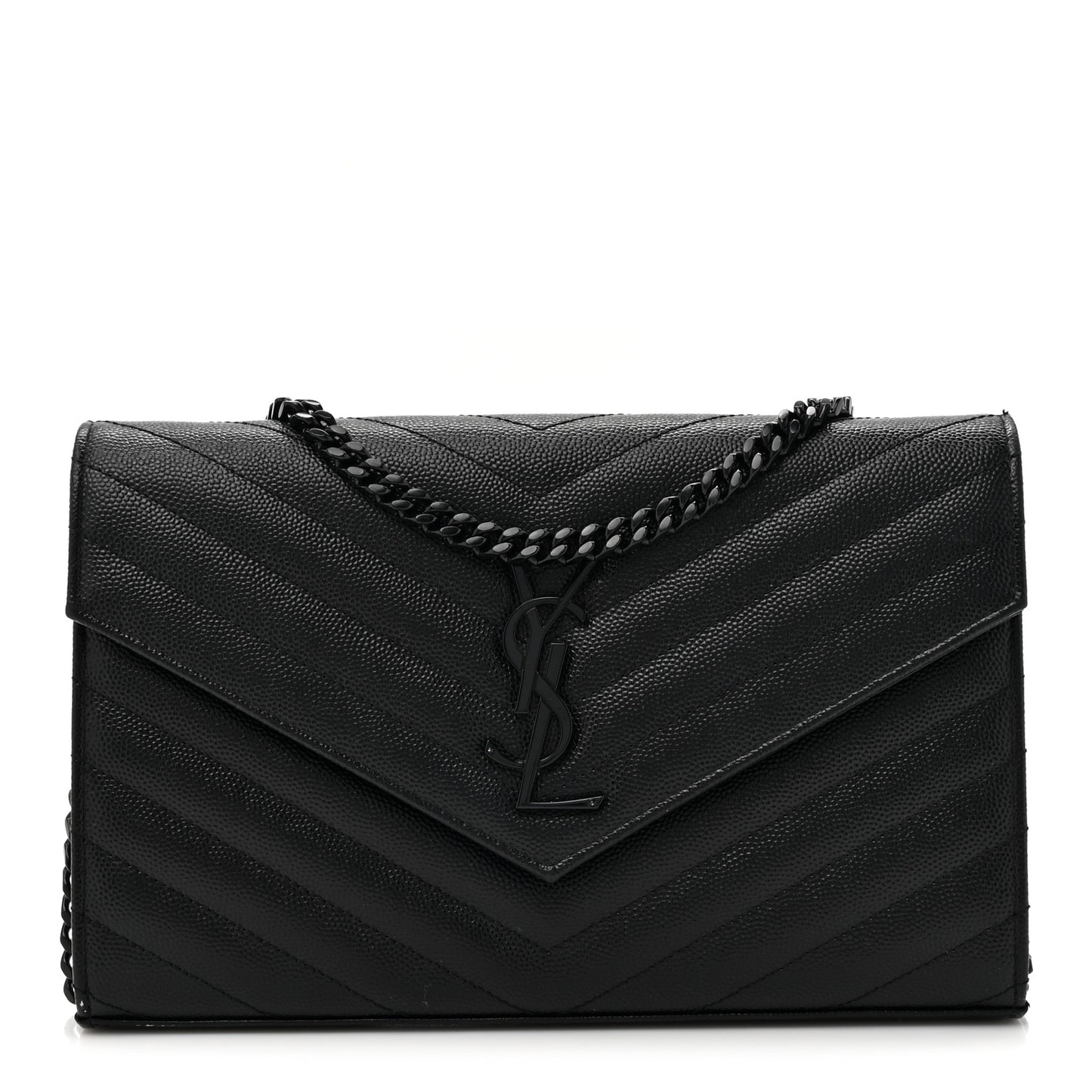Grain De Poudre Matelasse Chevron Monogram Monochrome Chain Wallet Black