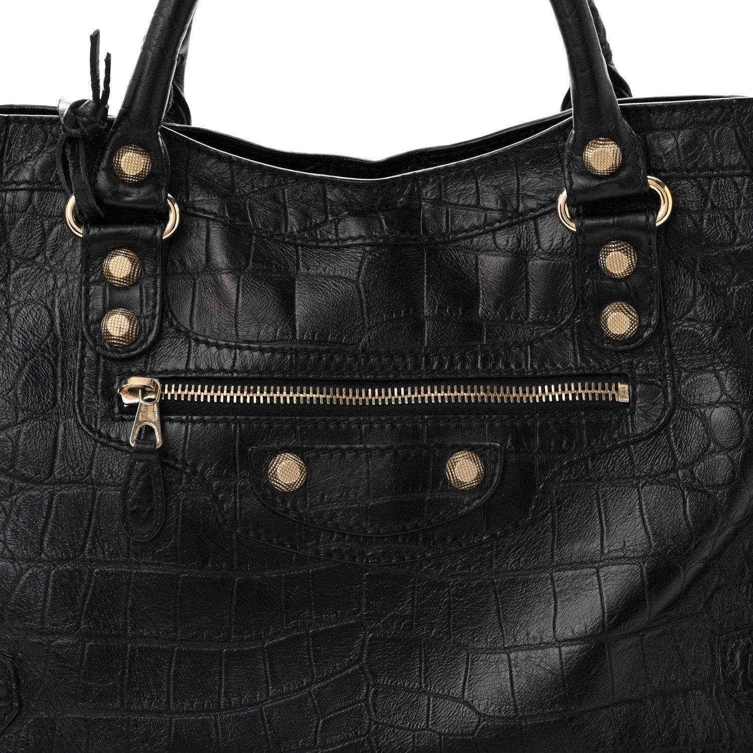 Balenciaga Calfskin Crocodile Embossed Giant 12 Gold Hardware City Black 9 of 11