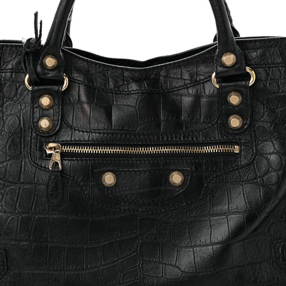 Balenciaga Calfskin Crocodile Embossed Giant 12 Gold Hardware City Black 9 of 11