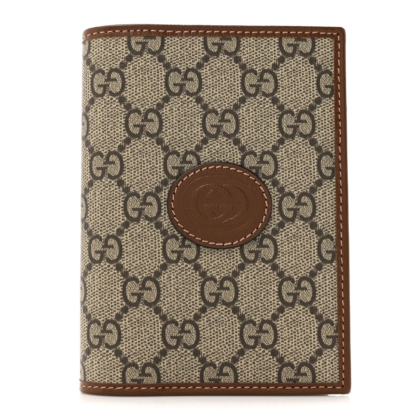 GG Supreme Monogram Azalea Calfskin Retro Interlocking G Passport Case Beige Ebony Brown Sugar
