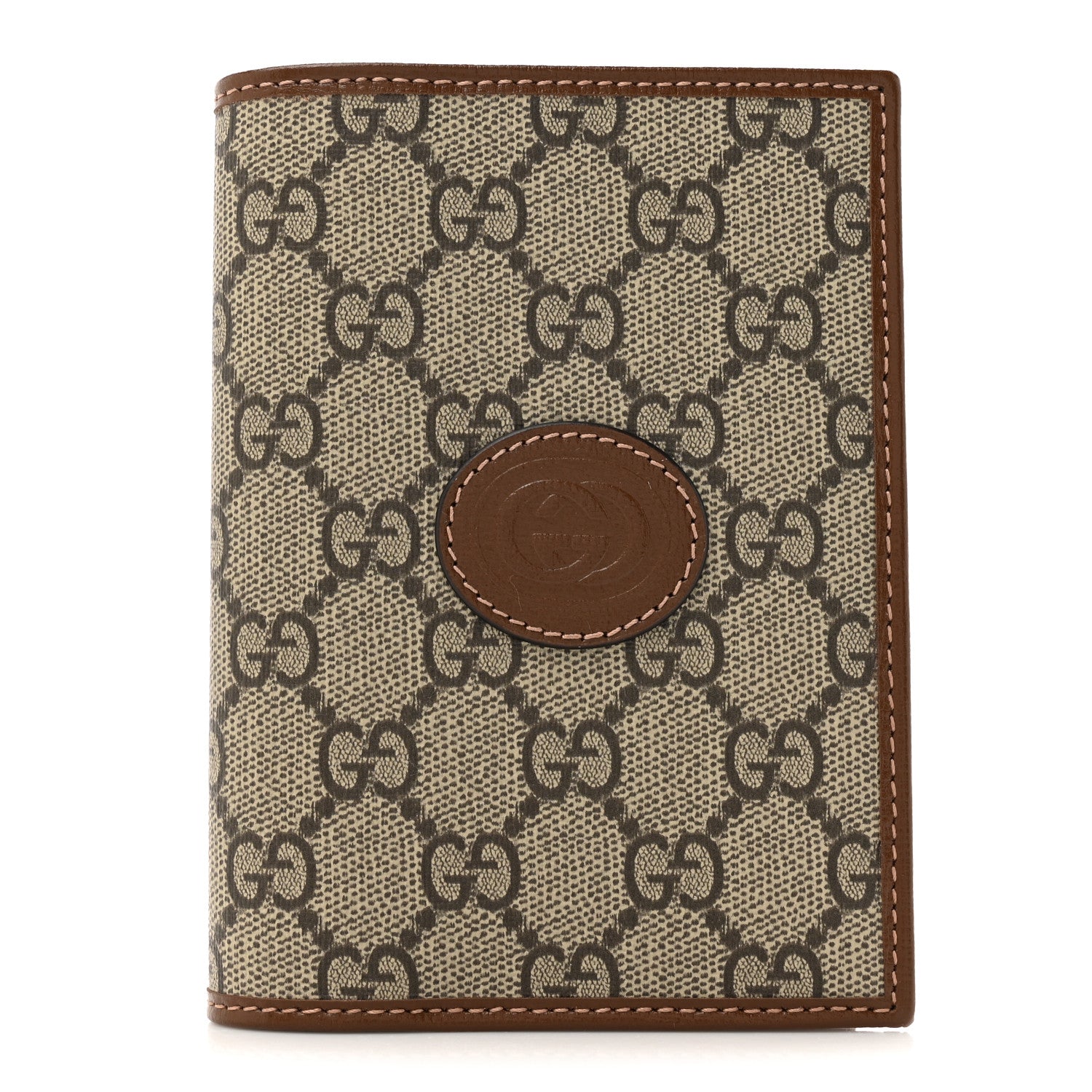 Gucci GG Supreme Monogram Azalea Calfskin Retro Interlocking G Passport Case Beige Ebony Brown Sugar 1 of 8